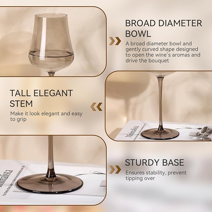 Colored Wine Glasses Set of 6-18oz Hand Blown Colorful Wine glasses - Unique Gift for Birthday,Wedding, housewarming