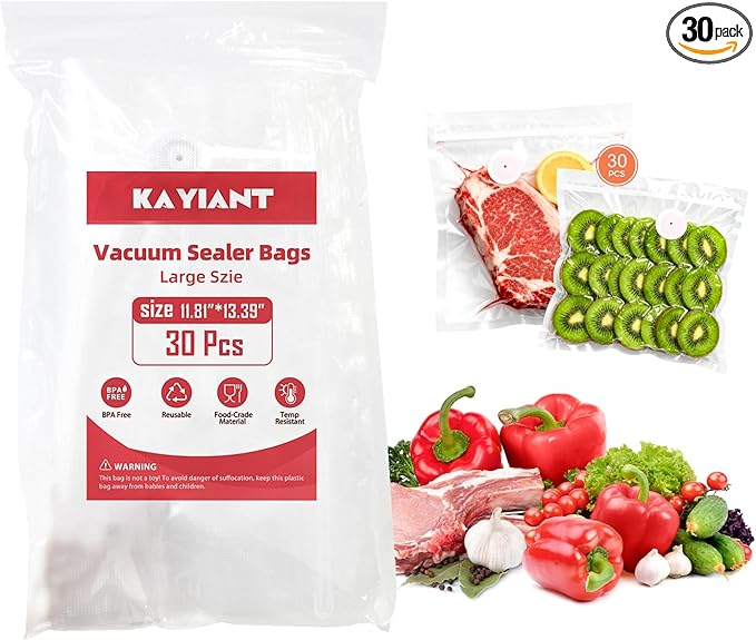 Vacuum Sealer Bags Extra Large Size 12x13 Inch 30 Bags, Food Storage, BPA Free, Food Saver, Meal Prep,Sous Vide, Heavy Duty, Airtight