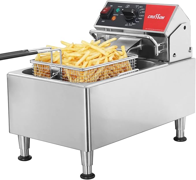 CROSSON ETL Listed 13Lbs Electric Deep Fryer Countertop with Easy-assembling Solid Basket,Removeable Oil Container for Restaurant Home Use-120V,1800W Commercial Deep Fryer