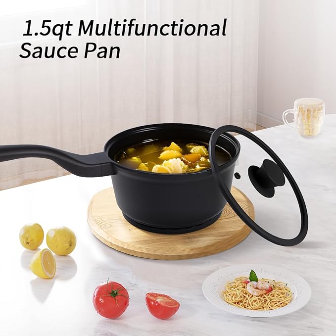 Nonstick Saucepan with Lid，2.4 Quart Ceramic Glaze Coated Small Pot, Anti-Detachment Design of The Handle “Design of The Heat Exchange Space at The Bottom of The Pan” PFOA PFOS Free