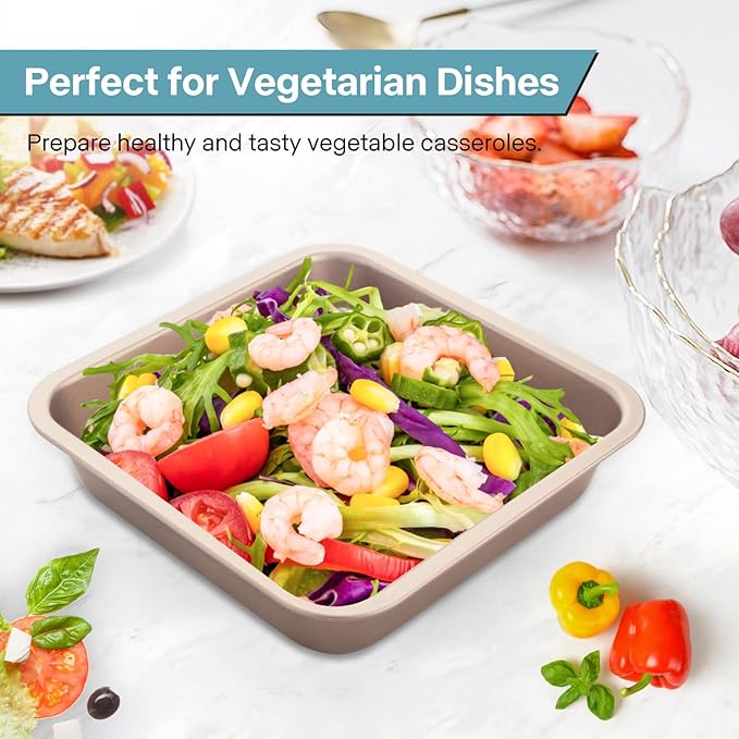 2-Pack 8 inch Square Baking Pan, Nonstick Square Brownie Pans, 8x8 Baking Pan, Square Cake Pan for Birthday Parties, Stackable 8×8 Cake Pan, Easy to Clean