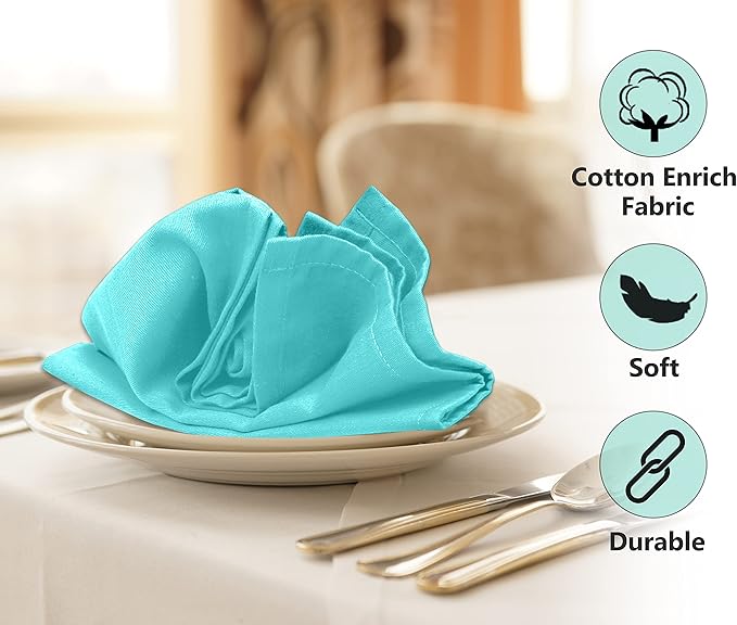 Ruvanti Cloth Napkins Set of 12, 18x18 Inches Napkins Cloth Washable, Soft, Durable, Absorbent, Cotton Blend. Table Dinner Napkins Cloth for Hotel, Lunch, Restaurant, Wedding, Parties - Waterspout