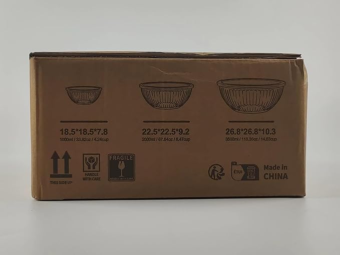 Luvan Glass Mixing Bowls with Lids Set(3.7QT, 2.1QT, 1.1QT),3PC Glass Nesting Bowl, Large Salad Bowls Sets with lids,Clear Cooking Bowl for Kitchen Prep,Food Storage,Baking,Microwave and Oven Safe