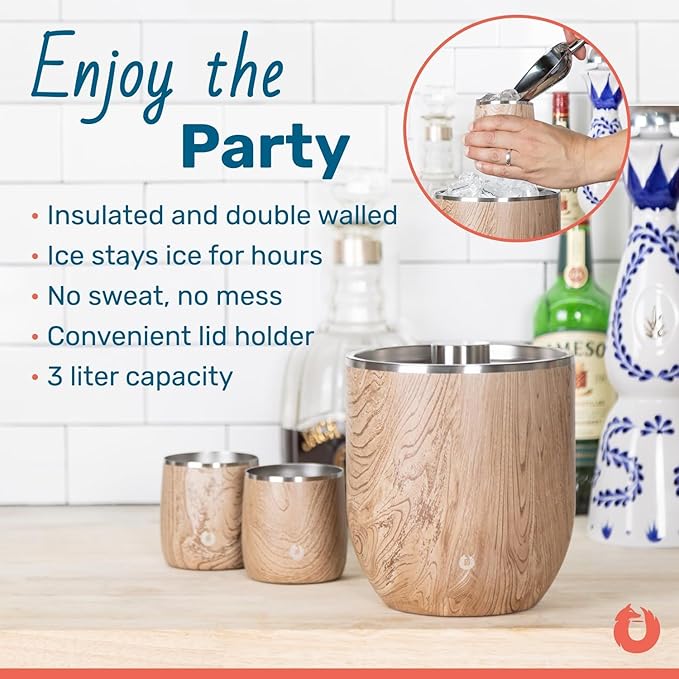 SNOWFOX Plus, Premium Vacuum Insulated Stainless Steel Ice Bucket with Lid/Scoop,Home Bar Accessories,Elegant Bartending Ice Buckets for Parties,Beautiful Outdoor Supplies,3L,Shimmer Gold