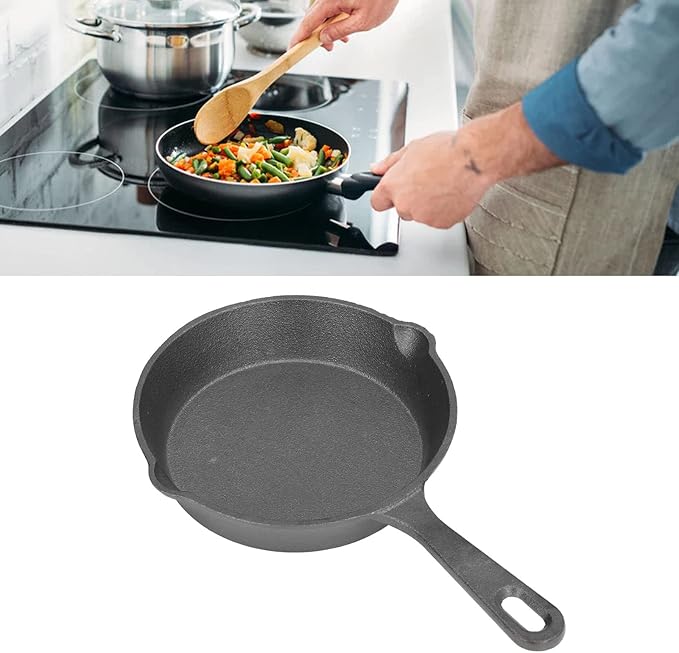 14cm Cast Iron Frying Pan, Pre Seasoned Small Skillets Nonstick Frying Pan Small Egg Skillet Flat Bottomed for Stovetop Oven Grill