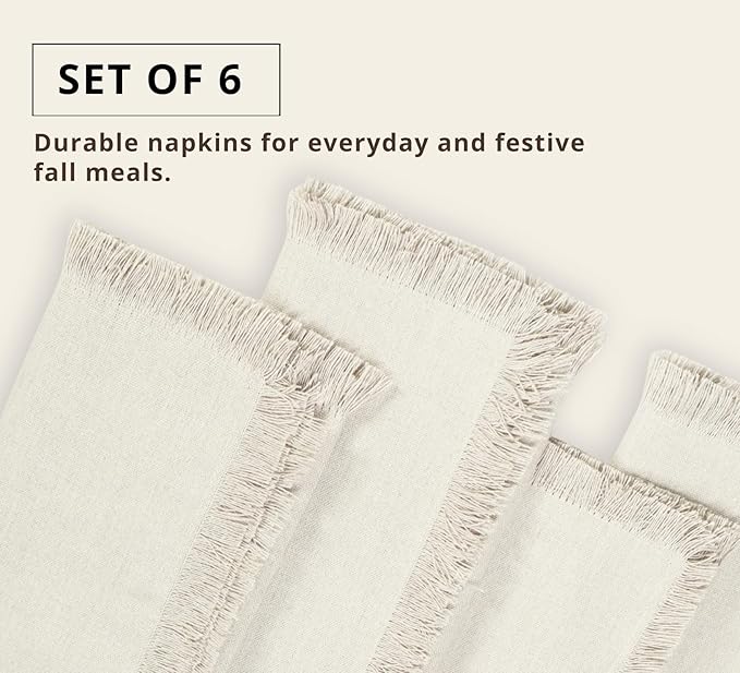 PurpleEssences Cloth Napkins with Fringes, 100% Cotton Christmas Holiday Winter Table Decor, Set of 6 18x18 Inch Reusable Dinner Napkins for Parties and Weddings - Royal Linen