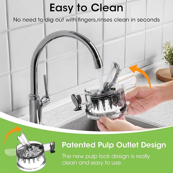 Cold Press Juicer Machines with 5.8" Large Feed Chute, Juicer for Whole Vegetables & Fruits, High Juice Yield (Grey)