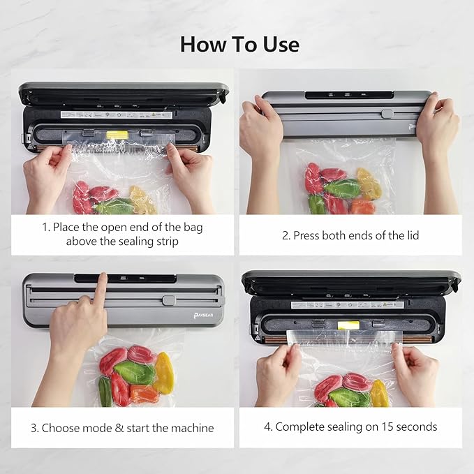 [2025 New] Vacuum Sealer Machine for Food, 4-in-1 Automatic Food Vacuum Sealer for Food Storage with Built-in Cutter & 30 Bags – Airtight Sealing Machine for Meat, Vegetables, Fruits, Snacks