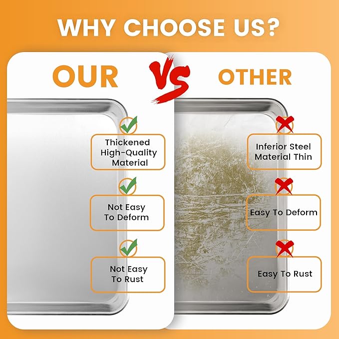 12 Pack Half Size Baking Sheet Pan, Aluminum Commercial Cookie Sheet Pan, Durable & Anti-Stick 18”x 13”