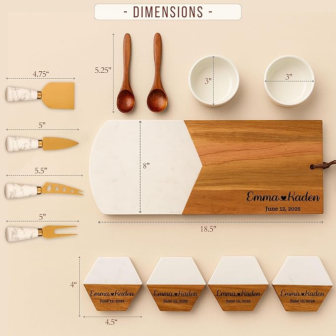 Personalized Charcuterie Board Gift Set – Acacia & Marble Cheese Board with Utensils, Custom Wedding & Housewarming Gifts for Couples, Christmas, Bridal Shower or Engagement Gift for Women & Men