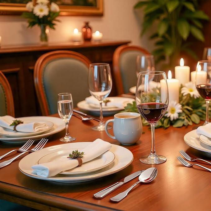 HIKAA Premium Silverware Set, Stainless Steel Flatware Set with Wide-Based Handles for Comfort & Durability, Forks & Spoons Cutlery Silverware Set (40PCS)