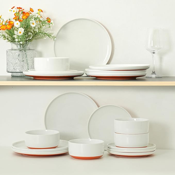 6 Piece Ceramic Dinnerware Set for 2, Modern Minimalist Stoneware Dinner Plates and Bowls, Microwave Safe, Dishwasher Safe, Versatile for All Seasons, Stardust Glaze White