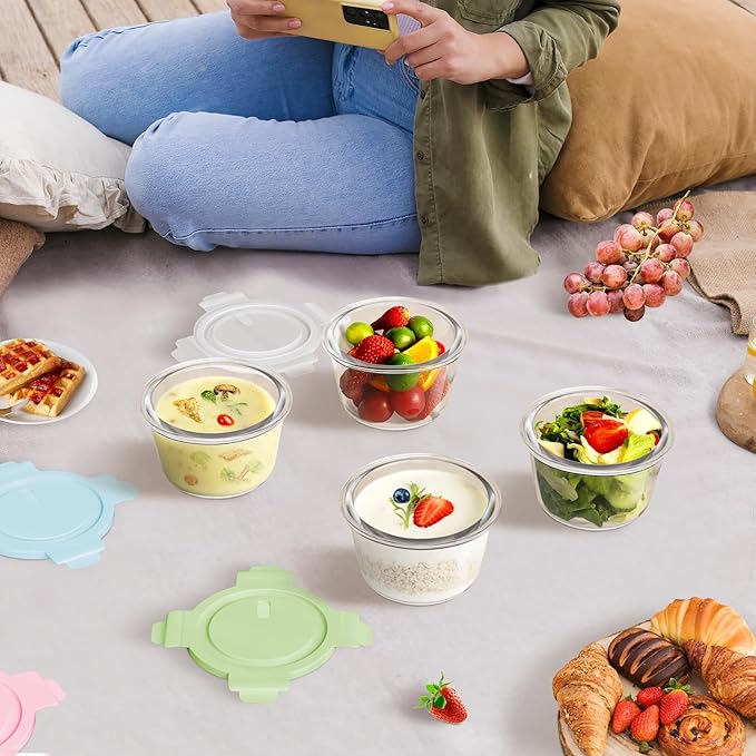 16oz Glass Meal Prep Containers with Lids, Airtight 2 Cup Glass Food Storage Containers Set, Heat-Resistant BPA-Free Container for Soup, Leftovers, Microwave, Oven, Dishwasher & Freezer Safe (6 Packs)