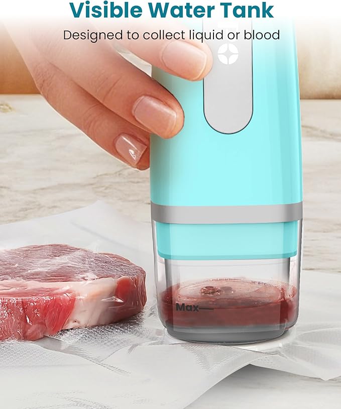 FEPPO Vacuum Sealer for Food with Visible Water Tank, Handheld Saver Compact Vacuum Sealer Machine with 30 Reusable Bags for 6X Preservation & Fresh, Teal