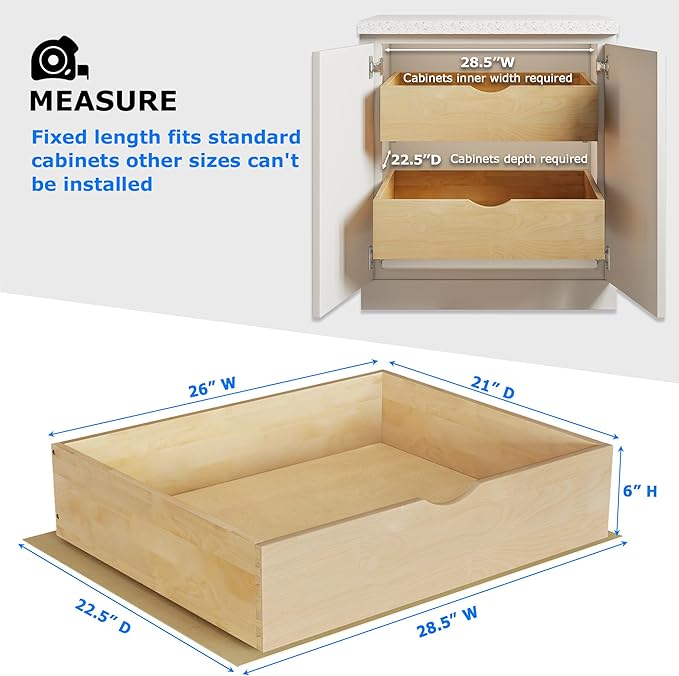 26" W x 22" D Soft Close Pull Out Drawers for Kitchen Cabinets, Pull Out Cabinet Organizer, Cabinet Pull Out Shelves, Slide Out Drawers for Kitchen Cabinets
