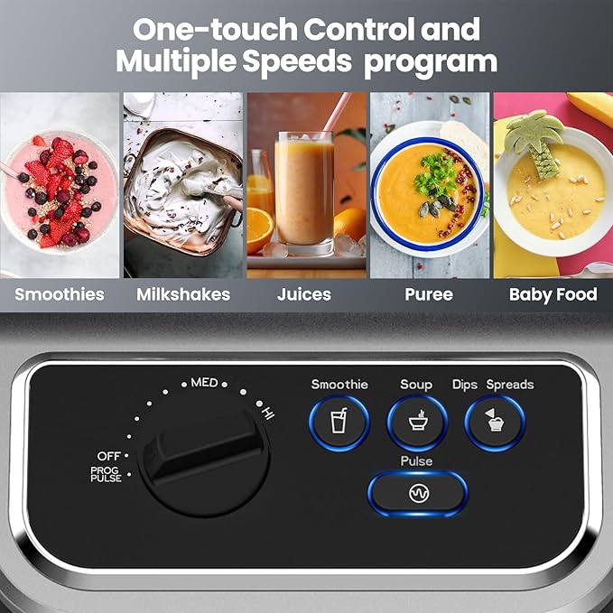 iCucina 1500w Blender for Kitchen with Pre-set Blending Programs, 64oz Heavy Duty Professional-Grade Blenders for Smoothies, Soups, Dips, Nut Butters, BPA-Free Tritan Jar