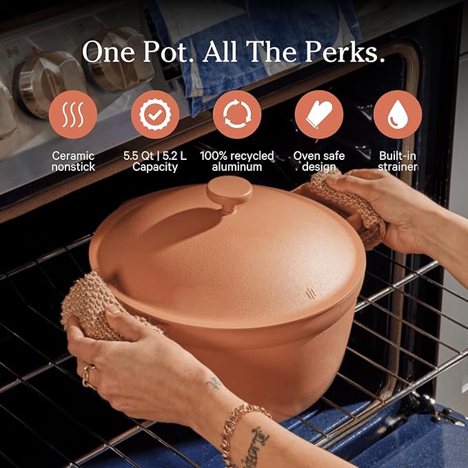 Our Place Perfect Pot - 5.5 Qt. Nonstick Ceramic Sauce Pan with Lid | Versatile Cookware for Stovetop and Oven | Steam, Bake, Braise, Roast | PTFE and PFOA-Free | Toxin-Free, Easy to Clean | Spice