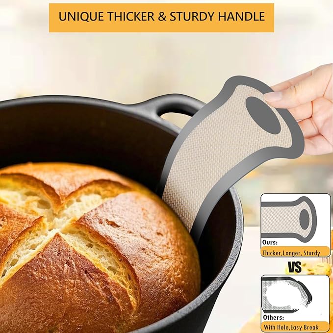 Silicone Bread Sling, Round and Oval Dutch Oven Baking Mat with Upgraded Handles, Non-Stick & Easy Clean Baking Mat to Transfer Sour Dough Easily, 2 Pcs Reusable Bread Mat Set