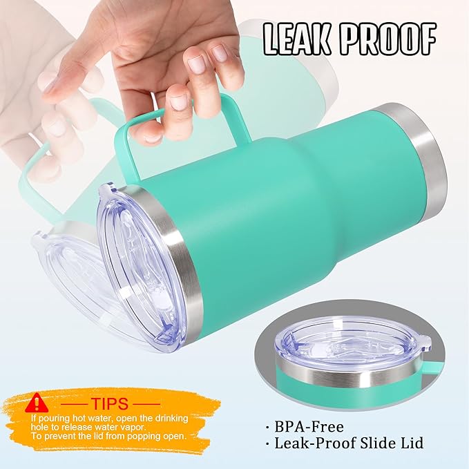 20 oz Tumbler with Handle and Lid, Stainless Steel Tumbler Insulated Travel Coffee Mug, Spill Proof Double Wall Vacuum Tumbler Cup Keep Drink Hot & Cold, Light Blue, 1 Pack