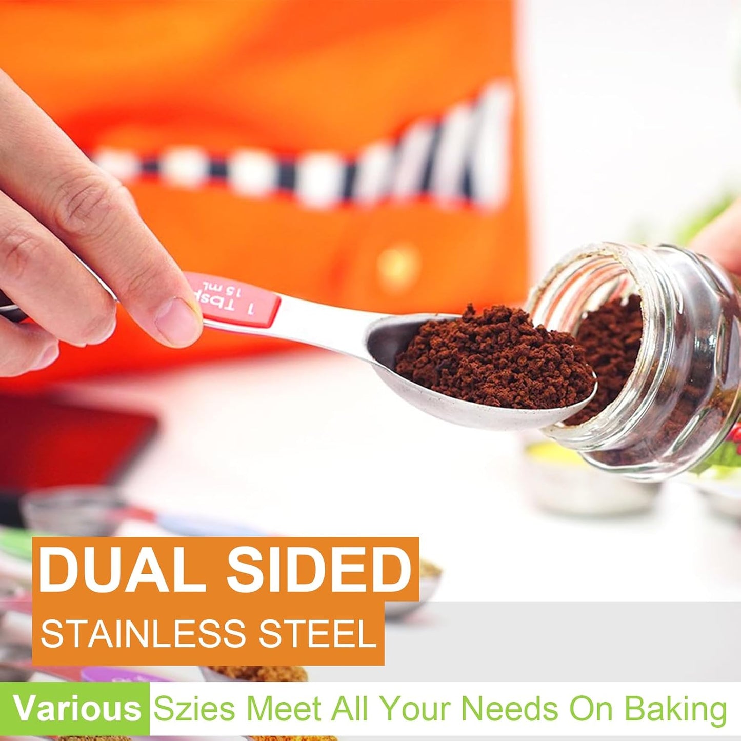 Wildone 14 Piece Stainless Steel measuring spoons Set, Including 8 Double Sided Magnetic, 1 Leveler and 5 Mini, for Dry and Liquid Ingredients, Fits in Spice Jar