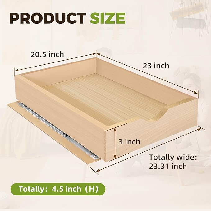 Pull Out Drawers for Cabinet 21.5" W x 23" D x 4.5" H Wood Slide Out Organizer and Storage Kitchen Cabinet Drawers Slide Out Shelves Pull Out Shelves in Kitchen Pantry Bathroom with Soft Close