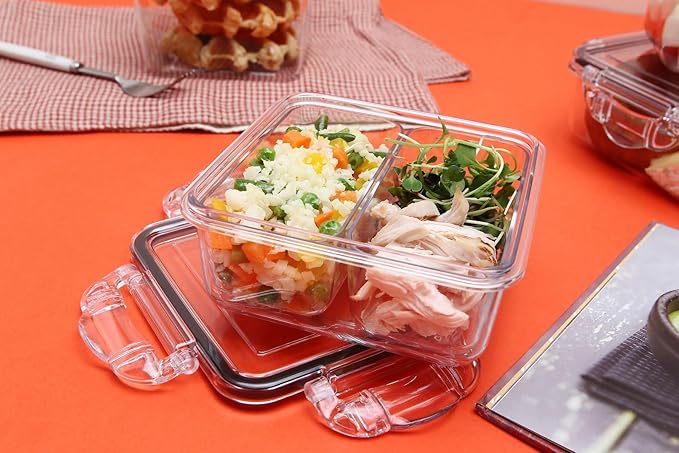 Airtight Food Storage Container with Lid(26.4 oz, 2 Removable Boxes) - Tritan 100% | BPA-Free | Candy and Nuts Organizer| Fruits, Vegetables, Snacks | Travel, Party and Picnic | Meal Prep| Lunch box