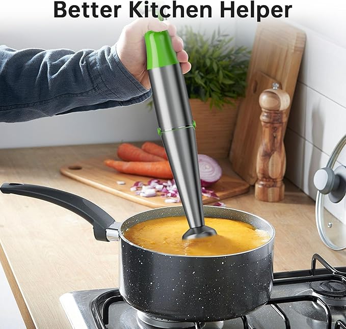 Immersion Blender Handheld Corded Hand Blenders Set 1100W, Trigger Variable Speed 5 in 1 Stick Emulsifier with Chopper, Whisk and Frother for Soup, Baby Food and Smoothies, Apple Green