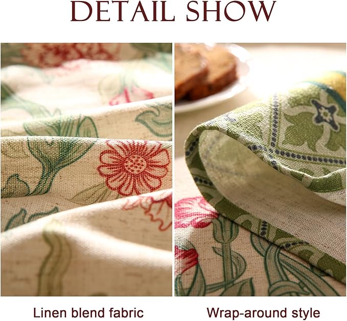 patdrea Designer Green Tablecloth for Round Tables,Vintage Linen with Leaves and Flowers Pattern Tablecloths,Farmhouse Floral Table Cover Cloth Decor for Kitchen Dining Christmas,Diameter 67"
