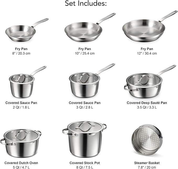 Tramontina Tempo Tri-Ply Base Stainless Steel 14-Piece Cookware Set with Glass Lids, Pots and Pans Kitchen Set, Induction-Ready, Oven-Safe, Dishwasher-Safe