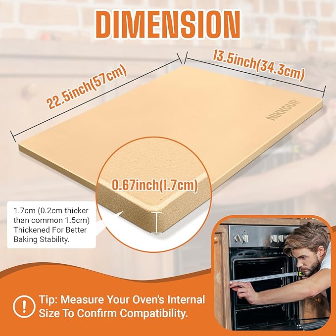 22 Inch Extra Large Rectangular Pizza Stone for Oven & Grill, Cordierite Baking Stone for Pizza Bread, Thermal Shock Resistant, Cooking Stone with Stainless Steel Cutter & 20 PCS Parchment Papers