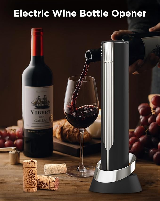 Luxury Automatic Electric Wine Opener with Charging Base, Built-in Foil Cutter - Rechargeable Wine Bottle Opener | Gift for Wine Lovers