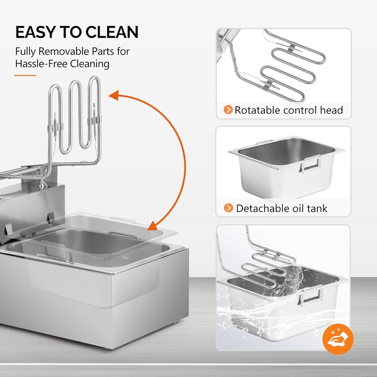 ROVSUN 11.4QT Electric Commercial Deep Fryer with Basket & Lid, Countertop Kitchen Frying Machine, Temperature Adjustable Stainless Steel French Fryer for French Fries Donuts Onion Rings 2500W