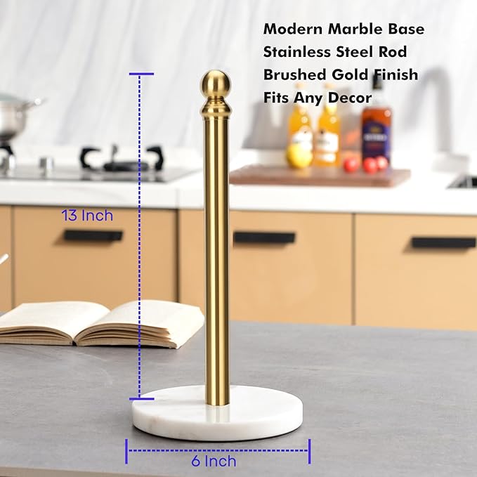 Gold Paper Towel Holder Countertop, Standing Paper Towel Roll Holder for Kitchen Bathroom, with Weighted Base for One-Handed Operation