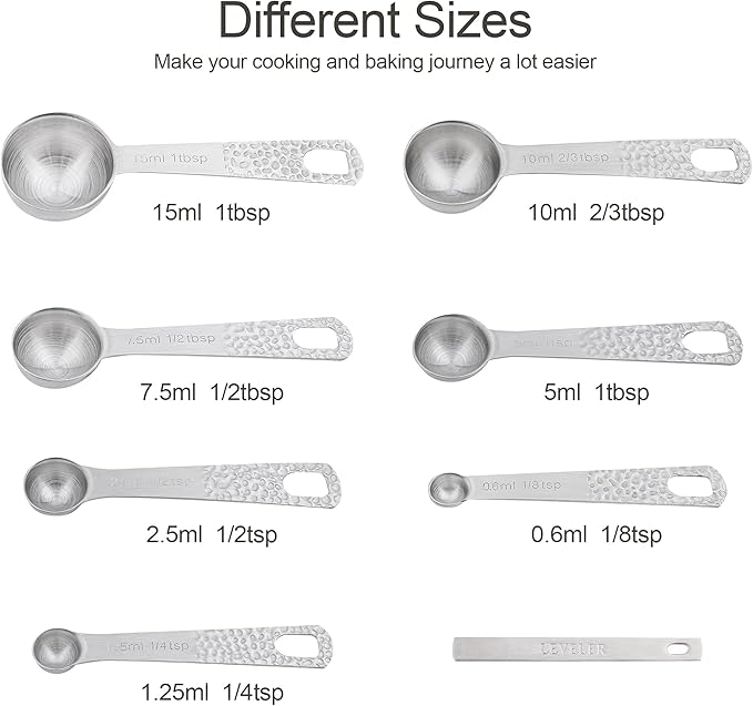 Measuring Cups and Spoons Set 16, 18/8 Stainless Steel Measuring Cups and Spoons Set, Metric & US 6 Measure Cup & 7 Measure Spoon with 1Leveler & 2 Locking Rings for Baking & Kitchen