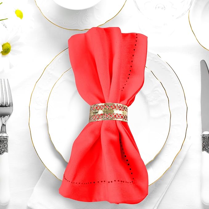 Urban Villa Cloth Napkin Set of 12 Hemstitch Solid Red 20x20 Inches Premium Soft Cotton Highly Absorbent Reusable & Washable Dinner Table Napkins for Home and Weddings