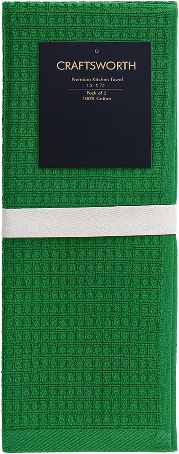 CRAFTSWORTH Kitchen Towels, 15 x 26 Inches, Pack of 6, 400 GSM, 100% Ring Spun Cotton, Striped Solid Green Cotton Dish Towels Super Soft and Absorbent, Tea Towels and Bar Towels
