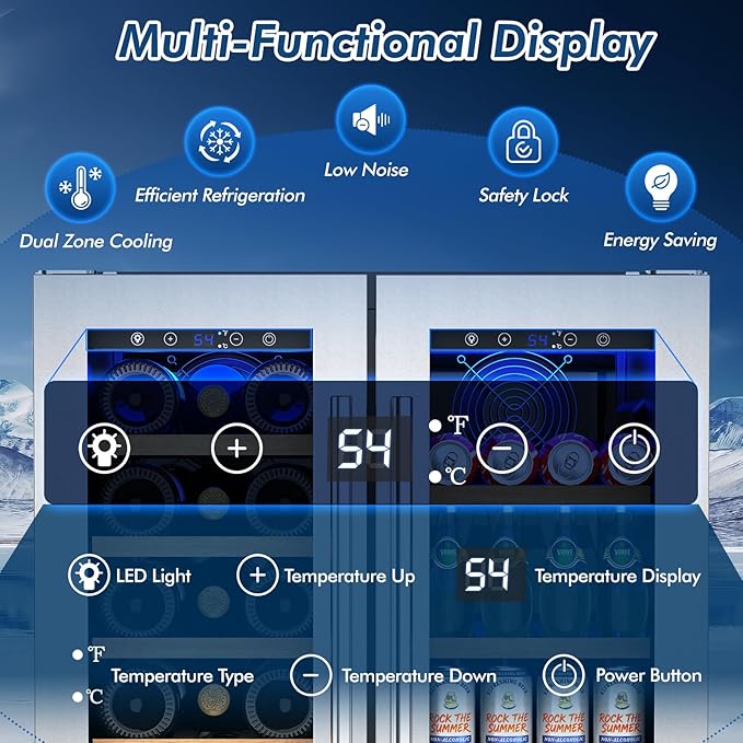 Antarctic Star 24-inch Wine & Beverage Refrigerator with LED Light & Door Lock, Dual-Zone Glass Doors, Smart Touch Panel, 21 Bottles & 88 Cans, Built-in/Freestanding for Home/Offices/Kitchen