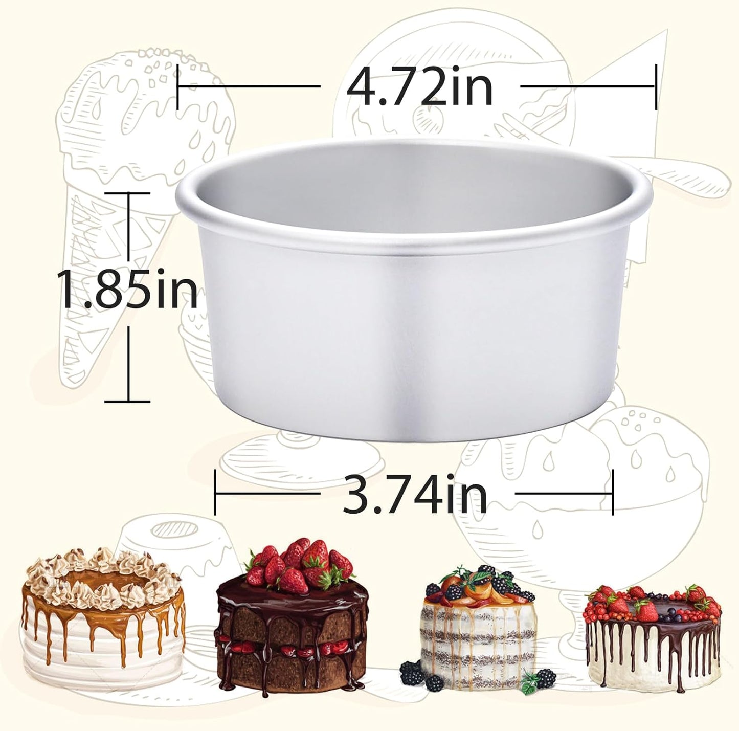 HomeMall 4 x 2 inch Round Cake Pan Set of 4, Aluminum Baking Pans for Mini Cakes, Heavy Duty Non-Stick, Evenly Baking Tools for Home Kitchen, Birthday Wedding Anniversary