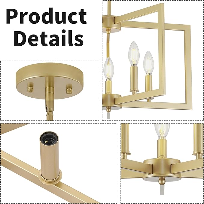 Gold Chandelier, 5-Light Dining Room Light Fixture Modern Metal Chandelier Pendant Lighting for Farmhouse Kitchen Living Room Entryway (Gold, E12 Bulbs Not Included)