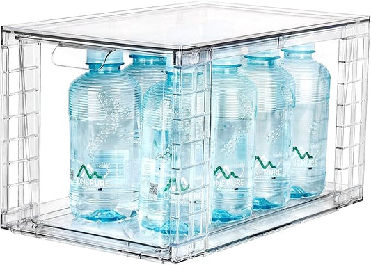 1Pack Large Stackable Kitchen Storage Drawers, Clear Foods Organizer Bins with Handles, Easily Assemble for Bathroom, Kitchen, Pantry, Cabinet, Closet(XL-UP Handle)