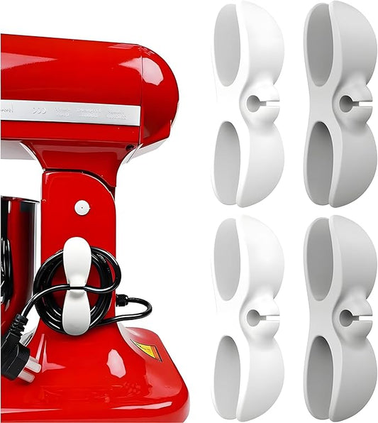 4 Pack Upgraded Cord Organizer for Kitchen Appliances with Self Adhesive Mount, Stick On Cord Organizer for Appliances, Cable Cord Holder Cord Winder for Blender Mixer, Toaster, Air Fryer (White/Grey)