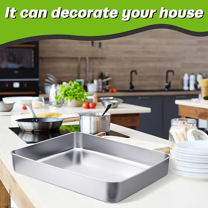 Tioncy 3 Set Stainless Steel Cake Pan with Lid 13/11/9 Inch Rectangle Sheet Baking Pan with Covers Bakeware with Lids for Cakes Breads Casseroles Fish Vegetables and More