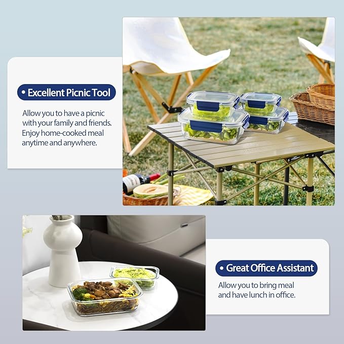 Glass Food Storage Containers with Lids Airtight, 10 Pack Meal Prep Containers, Bpa-free Lid Glass Lunch Box