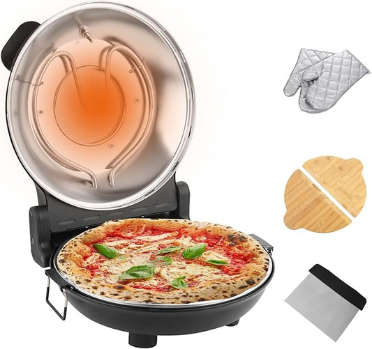 Stone Pizza Oven, 12'' Indoor Electric Pizza Maker, 1200W Countertop Pizza Maker Machine with Dual Temp Control, Crispy Crust Pizzas in Minutes, Black