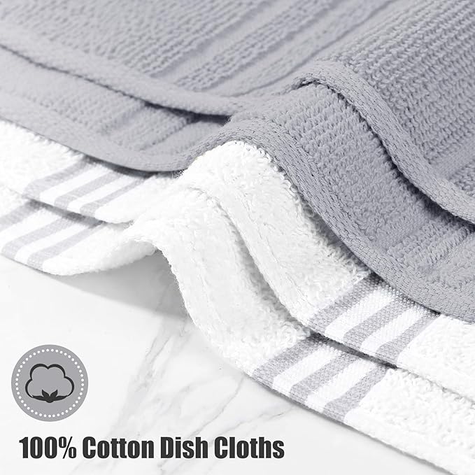 Oven Mitt and Pot Holders Sets, Quilted Cotton Terry Cloth,Non-Slip Pot Holder, Silicone Oven Mitt Heat Resistant, Oven Mittens 7.3"x14.2", Hot Pad 7"x10" & Dish Cloths 13"x25"