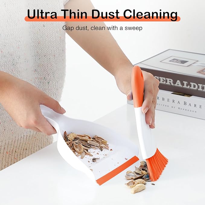 NACENA Mini Dustpan and Brush Set, Small Broom and Dustpan Set Dust Pan and Mini Hand Broom Dustpan and Broom Combo Compact for Home Table Keyboards Sofa Kitchen Pets, Orange