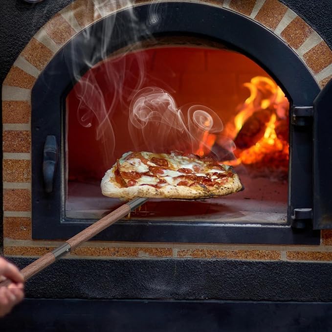 8 Inch Metal Pizza Turning Peel with 48 Inch Long Wooden Handle, Aluminum Pizza Paddle for Oven and Grill, Outdoor Pizza Oven Accessories