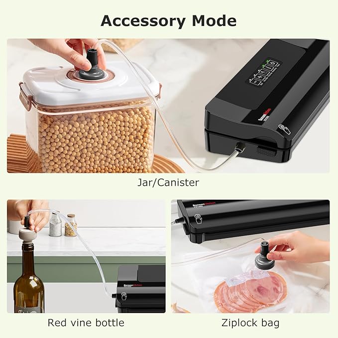 Bonsenkitchen Vacuum Sealer Machine Multi-Functional Food Sealer with 10 Vacuum Bags, Fast-Compact Design, External Vacuum System & Accessory Tube for Freshness Preservation,Black