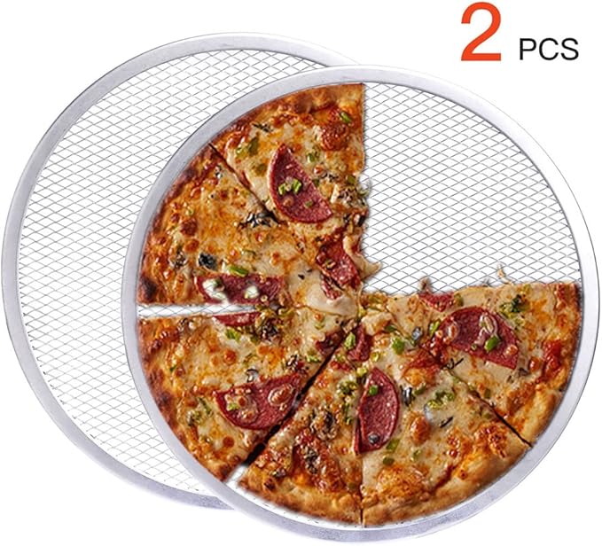 Pizza Screen,12 inch Seamless-Rim Aluminum Nonstick Pizza Screen, Pack of 2
