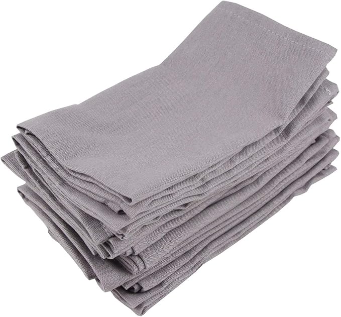 Solid Color Blended Thin Dinner Cloth Napkins - Set of 12 (40 x 40 cm) - for Events & Home Use (Silver)